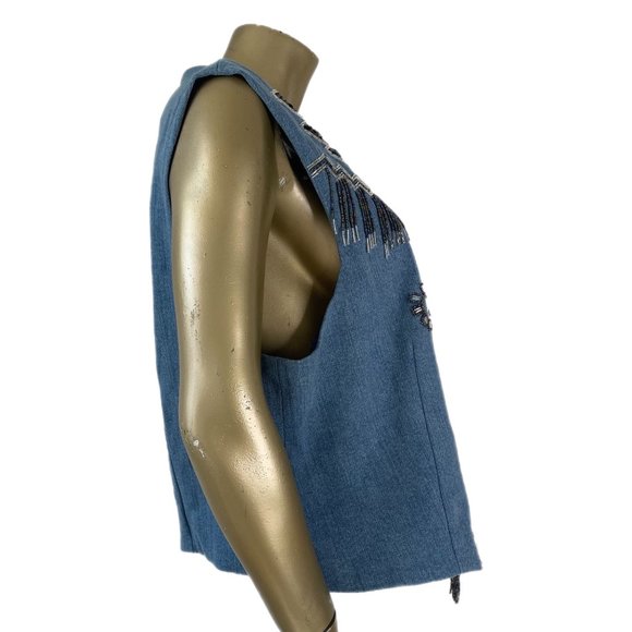 KNOT KNOTS BEADED AND SEQUINS EMBELLISHED WESTERN DENIM VEST SIZE XL - Picture 3 of 8